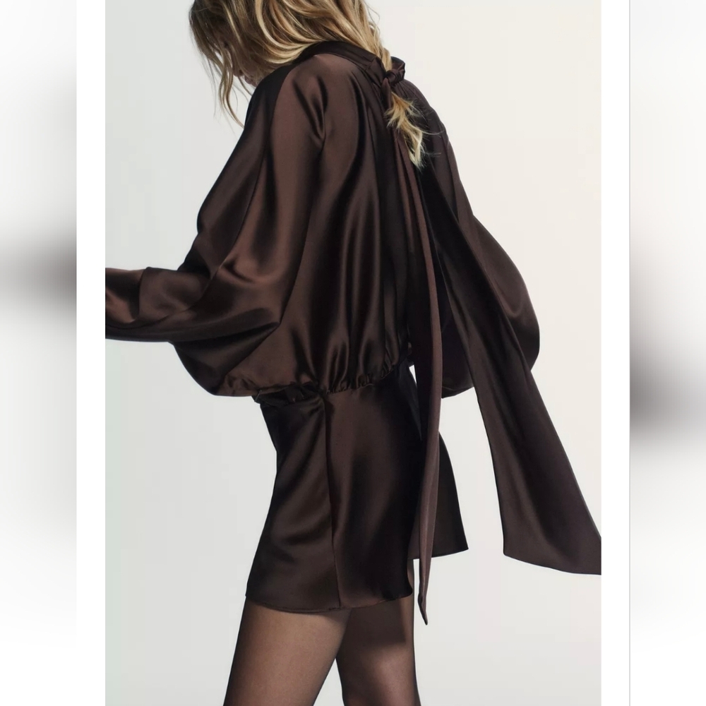 ZARA  FOULARD SATIN EFFECT SHORT DRESS - Picture 4 of 6
